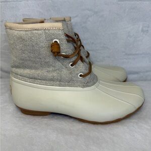 Sperry Women's Mid Saltwater Embossed Wool Duck Boots STS82473 White/Gum Sz 8.5